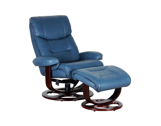 Blue Dawson Pedestal Leather Reclining Chair & Ottoman by Barcalounger