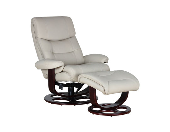 White Dawson Pedestal Leather Reclining Chair & Ottoman by Barcalounger