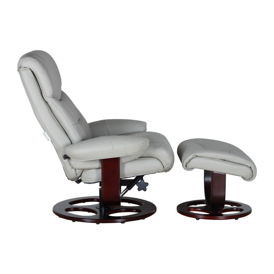 Side View Dawson Pedestal Leather Reclining Chair & Ottoman by Barcalounger