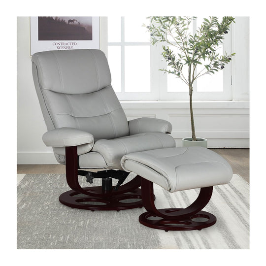 Room View Dawson Pedestal Leather Reclining Chair & Ottoman by Barcalounger