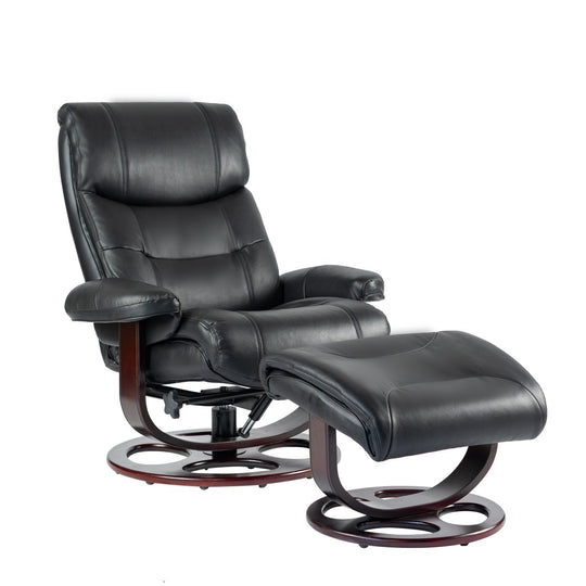 Black Dawson Pedestal Leather Reclining Chair & Ottoman by Barcalounger