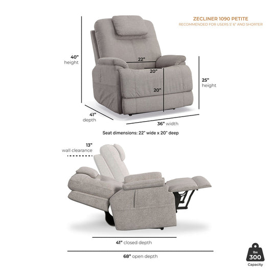 Zecliner Model 2 Petite Dove Fabric Power Lift Sleep Chair