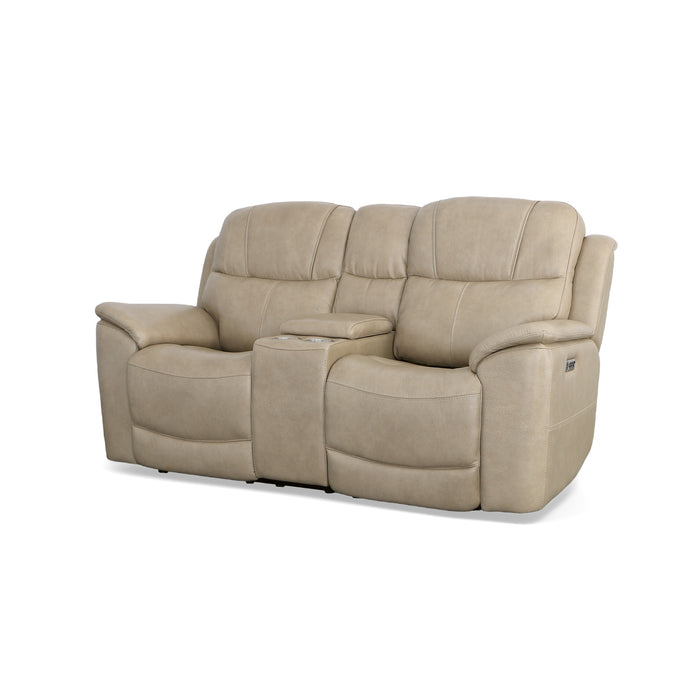 Tan Loveseat with Console Crew 1783 Leather Collection by Flexsteel