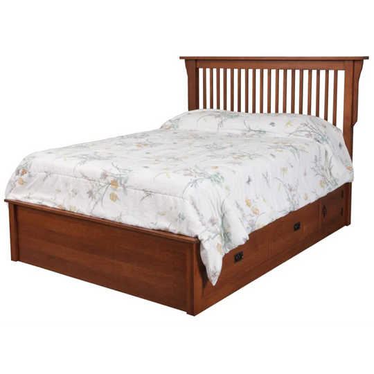 Mission Pedestal Bed W/ 60" Storage Drawer on Each Side by Daniel's Amish