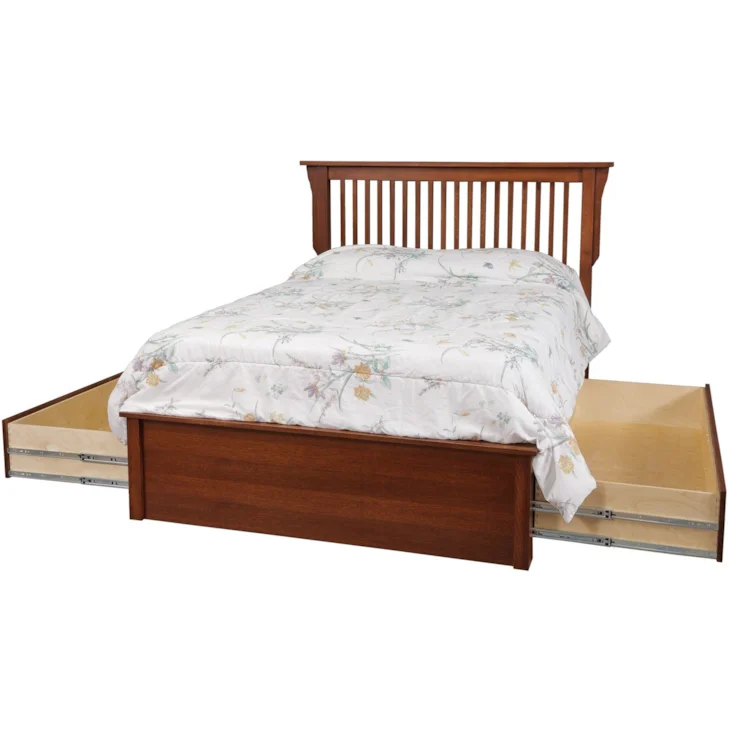 Mission Pedestal Bed W/ 60" Storage Drawer on Each Side by Daniel's Amish