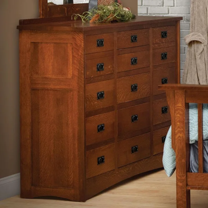 Mission 15-Drawer Solid Wood Triple Dresser with Landscape Mirror by Daniel's Amish
