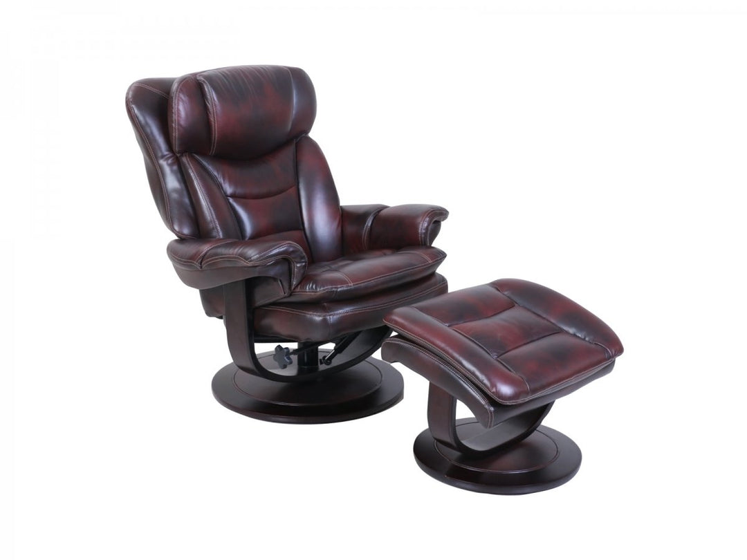 Roscoe Pedestal Reclining Leather Chair & Ottoman by Barcalounger