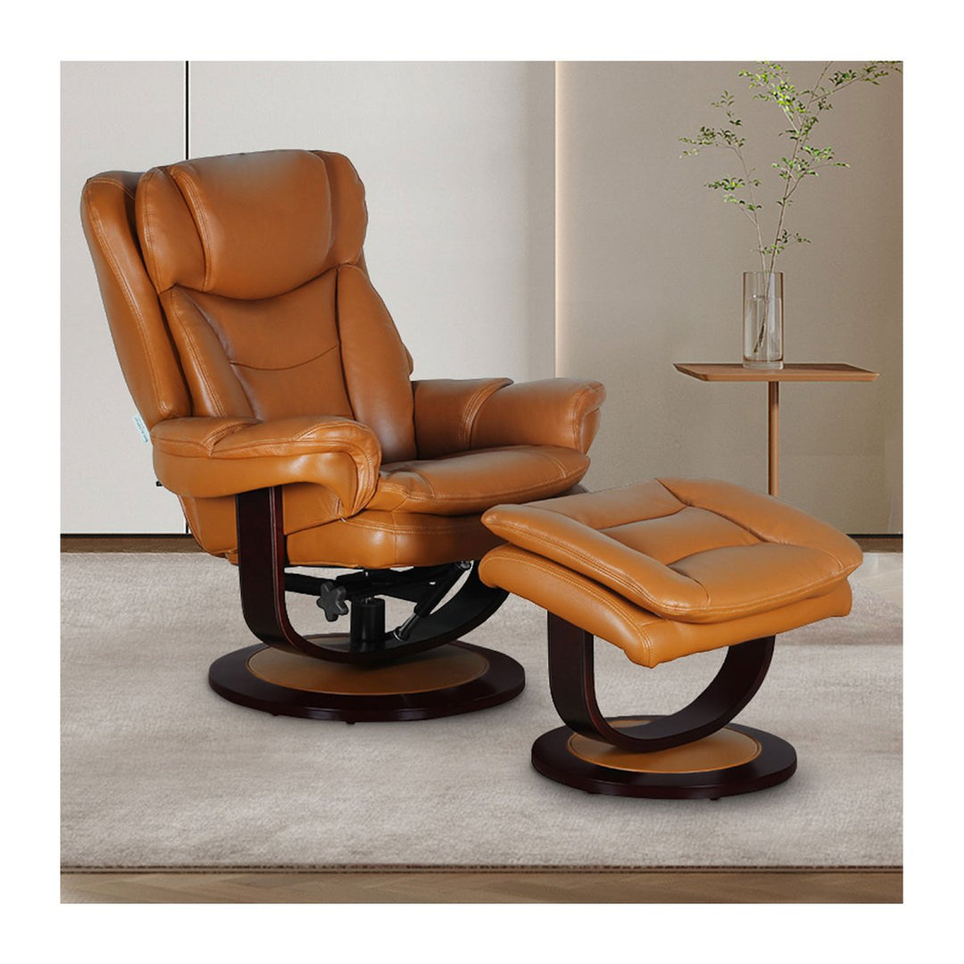 Roscoe Pedestal Reclining Leather Chair & Ottoman by Barcalounger